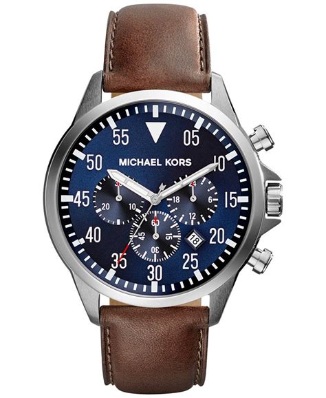 michael kors men's gage brown leather chronograph watch|Michael Kors leather watch.